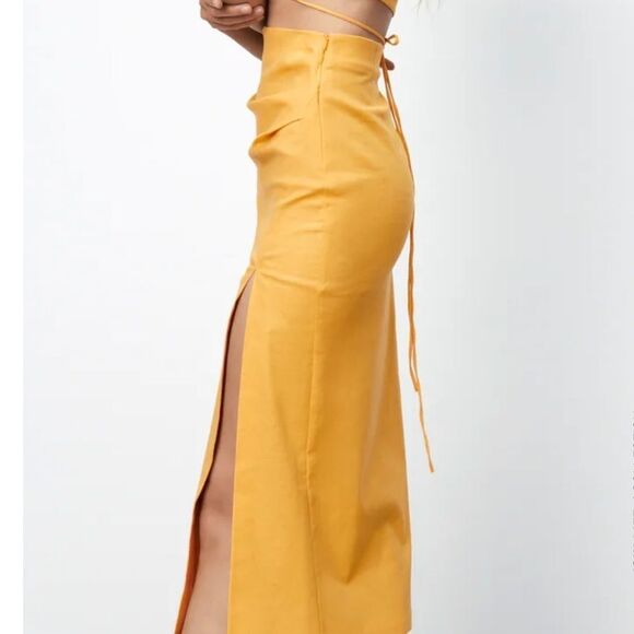 ZARA LINEN BLEND SKIRT WITH RUCHING - Picture 4 of 7